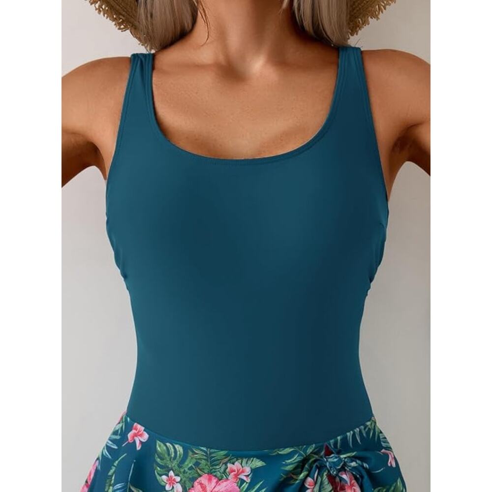 NWT Eomenie One Piece Swimdress Swimsuits Tummy Control Skirt Bathing Suit L - Picture 5 of 5